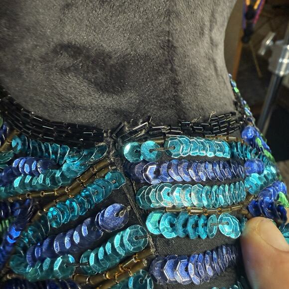 80s Women Stenay Sequin Blouse Top Black Blue Green Beaded Party Glam Occasion - Picture 6 of 11